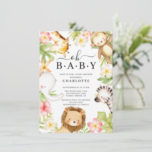 Oh Baby Jungle Baby Dusche Einladung (Stehend Vorderseite)