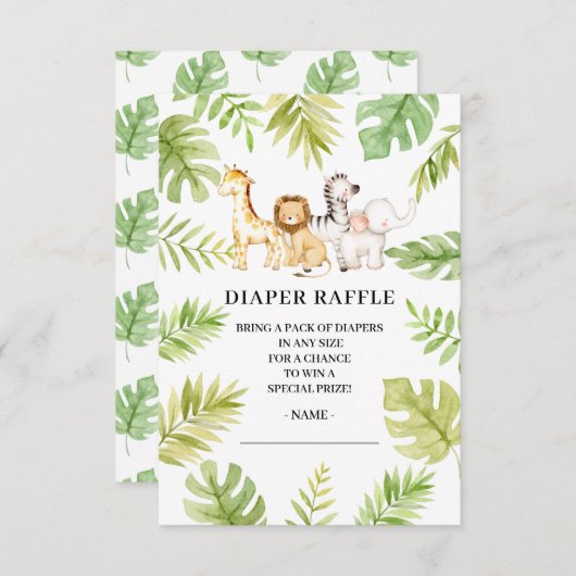 Oh Baby Jungle Baby Dusche Windelwanne Raffle Invi Einladung (Vorne/Hinten)
