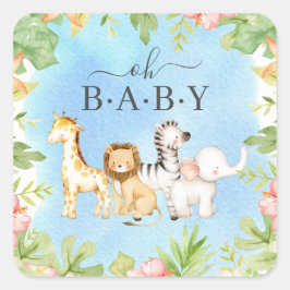 Oh Baby Jungle Baby Shower 7" Plättchen Quadratischer Aufkleber
