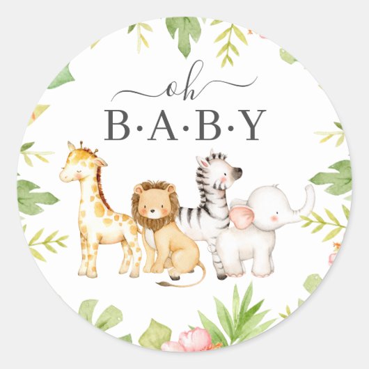 Oh Baby Jungle Baby Shower Fevor Classic Round St. Runder Aufkleber (Vorderseite)
