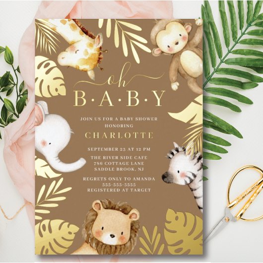 Oh Baby Jungle Baby Shower Foil Einladung