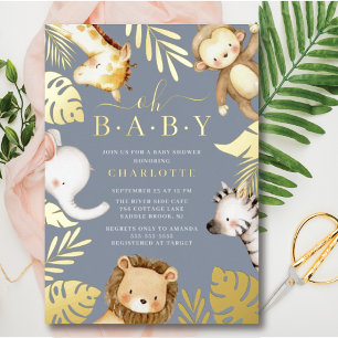 Oh Baby Jungle Baby Shower Foil Einladung