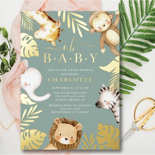 Oh Baby Jungle Baby Shower Foil Einladung