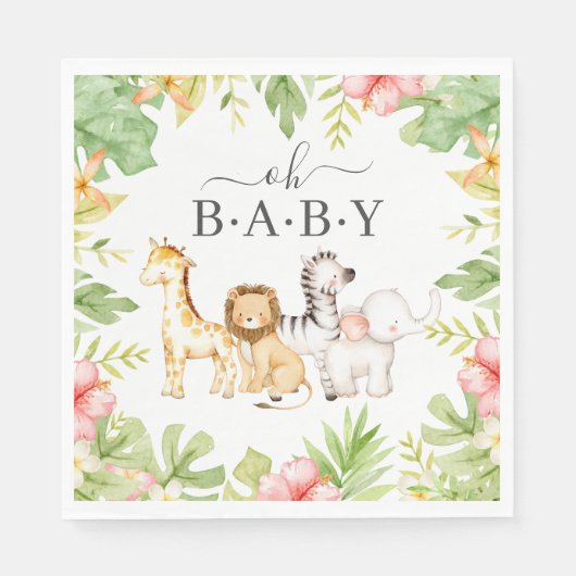 Oh Baby Jungle Babydusche Papier Napkins Serviette (Vorderseite)