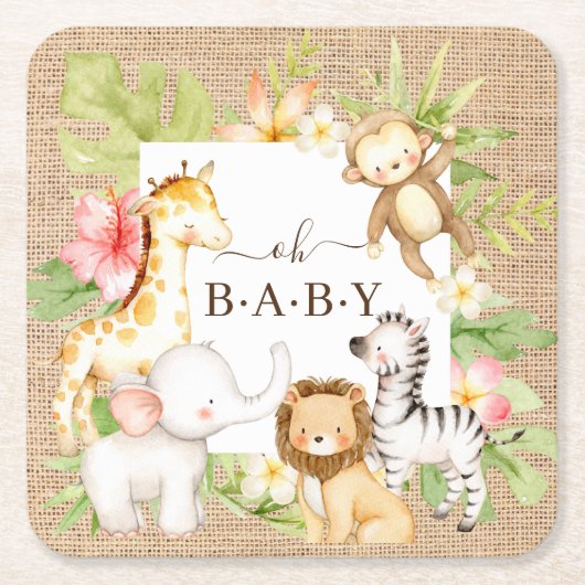 Oh Baby Jungle Square Paper Untersetzer (Vorderseite)