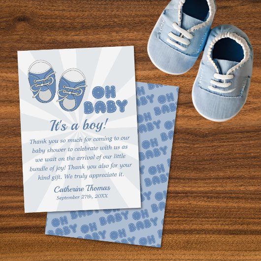 Oh Baby | Kinderschuhe Dusty Blue Boy Baby Shower Dankeskarte