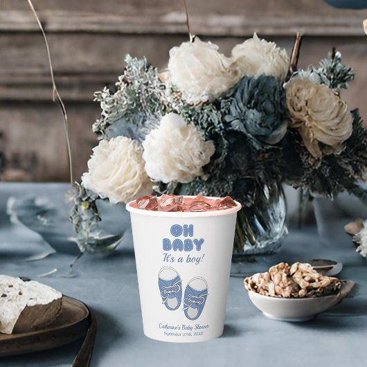 Oh Baby | Kinderschuhe Dusty Blue Boy Baby Shower Pappbecher