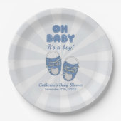 Oh Baby | Kinderschuhe Dusty Blue Boy Baby Shower Pappteller (Vorderseite)