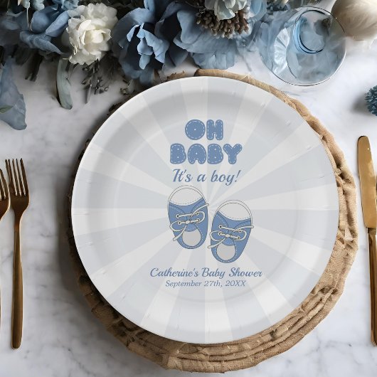 Oh Baby | Kinderschuhe Dusty Blue Boy Baby Shower Pappteller