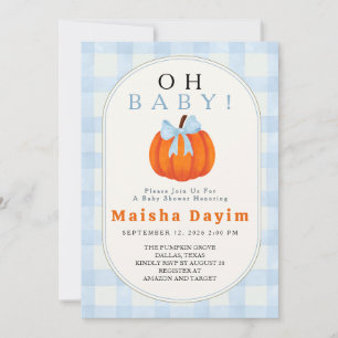 Oh Baby Kürbis Blau Gingham Baby Shower Einladung