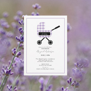 Oh Baby Lavender Gingham Kinderwagen Baby Shower   Einladung