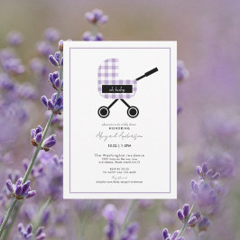 Oh Baby Lavender Gingham Pram Baby Dusche Einladung