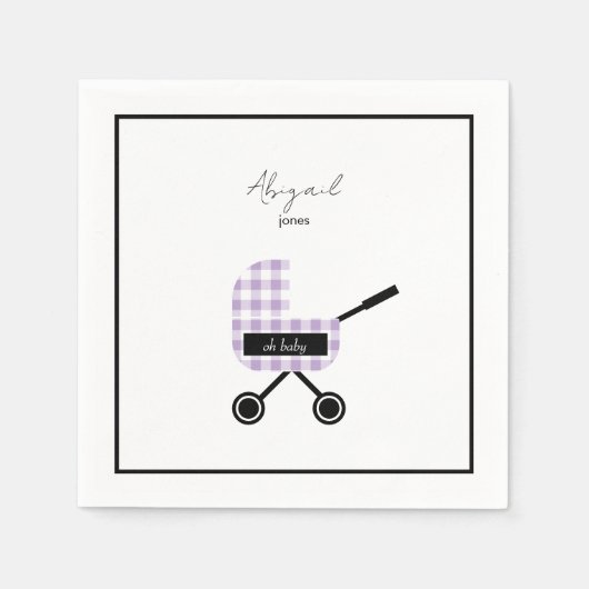 Oh Baby Lavender Gingham Pram Baby Dusche Napkins Serviette (Vorderseite)
