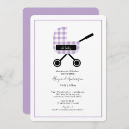 Oh Baby Lavender Gingham Pram Baby Shower Rounded Einladung