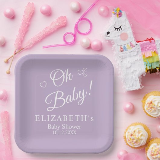 "Oh Baby" Lavender Moderne Minimalistische Babydus Pappteller (Party)