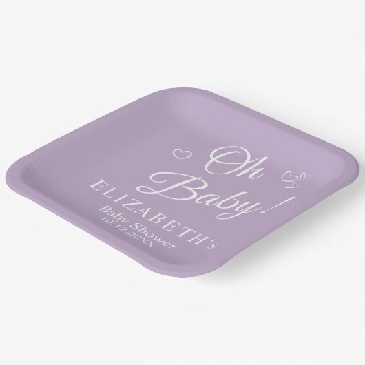 "Oh Baby" Lavender Moderne Minimalistische Babydus Pappteller (Gewinkelt)