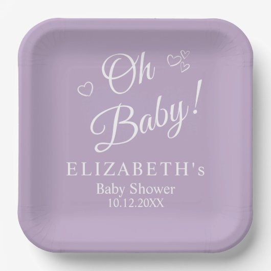 "Oh Baby" Lavender Moderne Minimalistische Babydus Pappteller (Vorderseite)