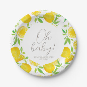 Oh Baby Lemon Watercolor Babydusche Pappteller