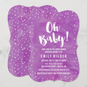 Oh Baby Lila Watercolor Babydusche Einladung (Vorne/Hinten)