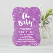 Oh Baby Lila Watercolor Babydusche Einladung (Stehend Vorderseite)