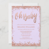 Oh Baby Lilac Imitats Rose Gold Glitzer Baby Dusch Einladung (Vorderseite)