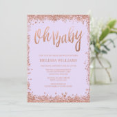 Oh Baby Lilac Imitats Rose Gold Glitzer Baby Dusch Einladung (Stehend Vorderseite)