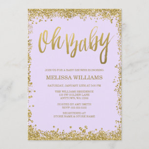 Oh Baby Lilac Lila Gold Glitzer Baby Dusche Einladung