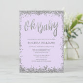 Oh Baby Lilac Lila Silver Glitzer Babydusche Einladung (Stehend Vorderseite)