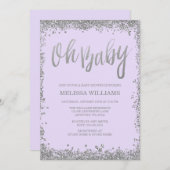 Oh Baby Lilac Lila Silver Glitzer Babydusche Einladung (Vorne/Hinten)
