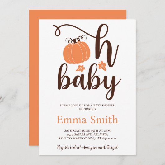 Oh Baby Little Pumpkin Baby Dusche Einladung (Vorne/Hinten)