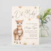 Oh Baby Llama Boho Beige Babydusche Einladung (Stehend Vorderseite)