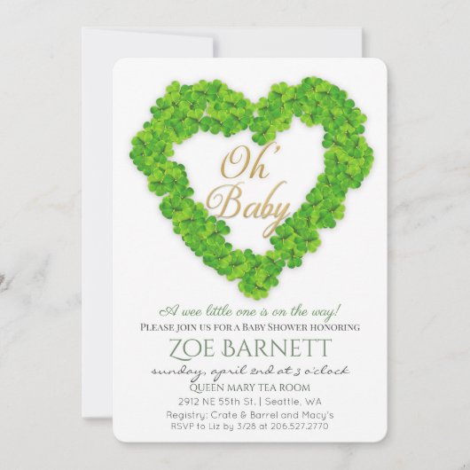 Oh Baby Lucky Clover Baby Dusche Einladung (Vorderseite)