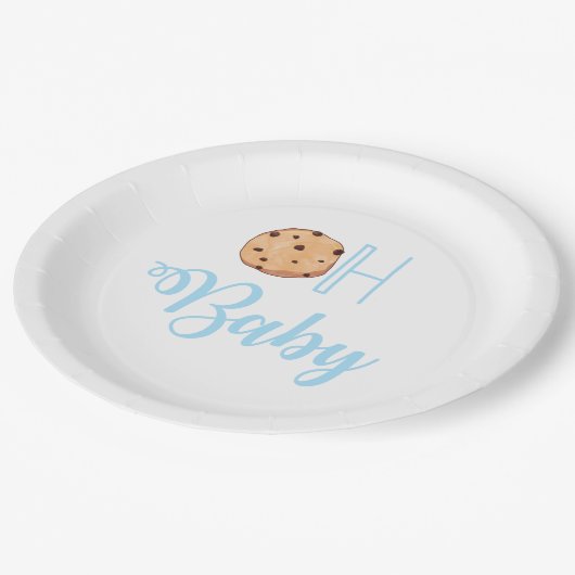 Oh Baby Milk and Cookies Blue Baby Shower Pappteller (Schrägansicht)
