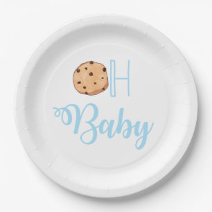 Oh Baby Milk and Cookies Blue Baby Shower Pappteller
