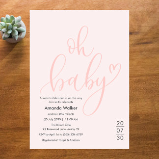 Oh Baby! Minimal Elegant Pink Script Baby Shower Einladung