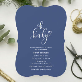 Oh Baby! Minimal Typography Blue Baby Shower Einladung