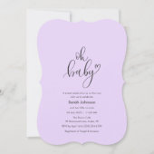 Oh Baby! Minimal Typography Purple Baby Shower Einladung (Vorderseite)