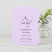 Oh Baby! Minimal Typography Purple Baby Shower Einladung (Stehend Vorderseite)