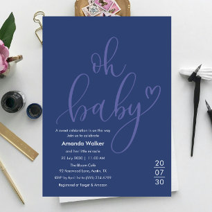 Oh Baby! Minimale Typografie Blaue Babyparty Einladung