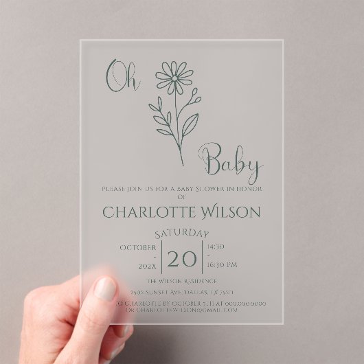 Oh Baby Minimalist Wildflower Baby Shower Acryleinladungen (Insitu (Handheld))