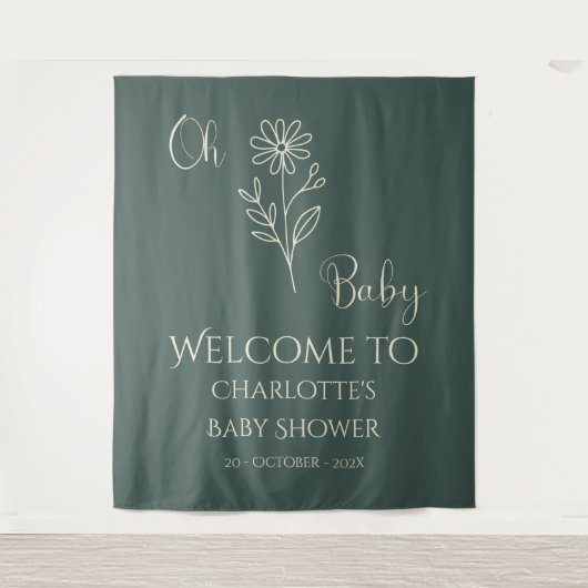 Oh Baby Minimalist Wildflower Baby Shower Backdrop Wandteppich (Vorderseite)