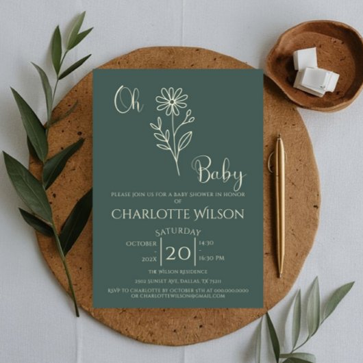 Oh Baby Minimalist Wildflower Baby Shower Einladung