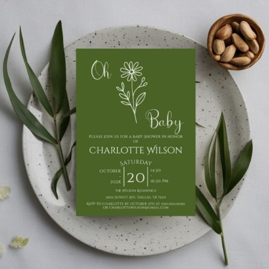 Oh Baby Minimalist Wildflower Baby Shower Einladung
