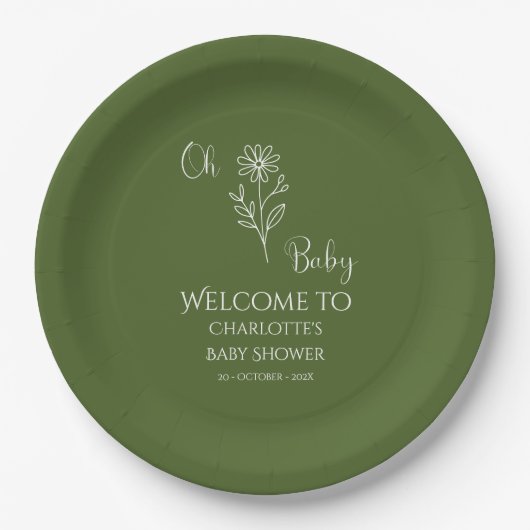 Oh Baby Minimalist Wildflower Baby Shower Pappteller (Vorderseite)
