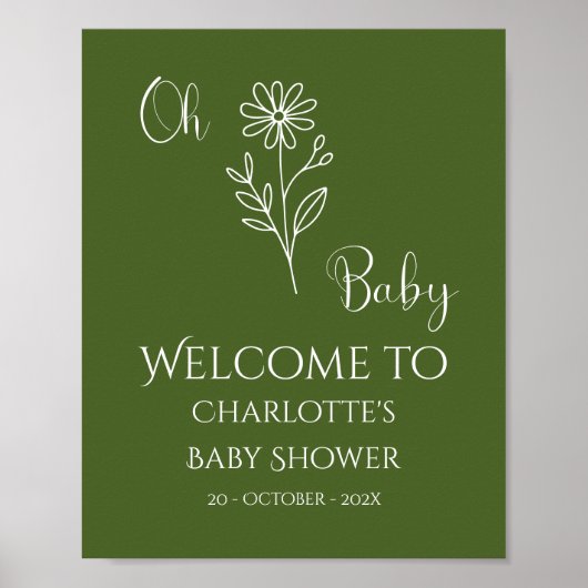 Oh Baby Minimalist Wildflower Baby Shower Welcome Poster (Vorne)