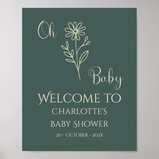 Oh Baby Minimalist Wildflower Baby Shower Welcome Poster (Vorne)