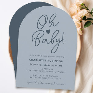 Oh Baby Minimalistisch Arch Dusty Blue Boy Baby Du Einladung