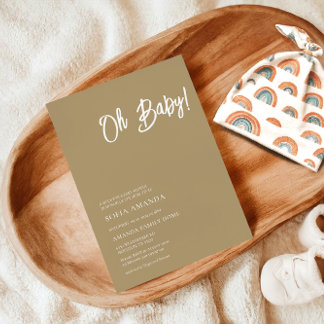 Oh Baby Minimalistisch Brown Light Baby Dusche Einladung
