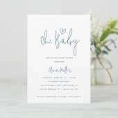 Oh Baby Minimalistisch Dusty Blue & White Baby Dus Einladung (Stehend Vorderseite)