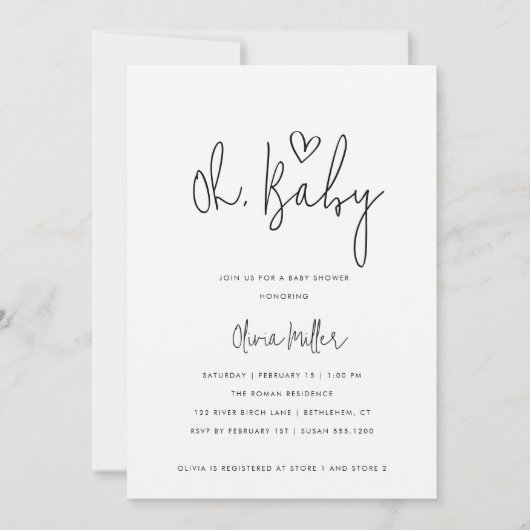 Oh Baby Minimalistisch Gender Neutral Baby Dusche Einladung (Vorderseite)